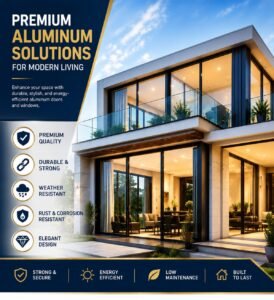 Modern aluminum sliding windows with black frames and large glass panels