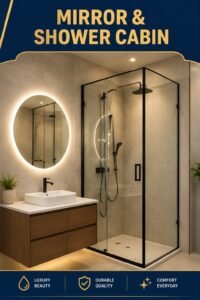 Modern glass shower cabin with elegant aluminum frame