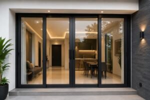 Modern residential windows with elegant mirror glass panels and sleek contemporary finishes